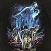 T-shirt Nera Unisex a Maniche Corte con Stampa Grafica Lupo che Ulula Aurora