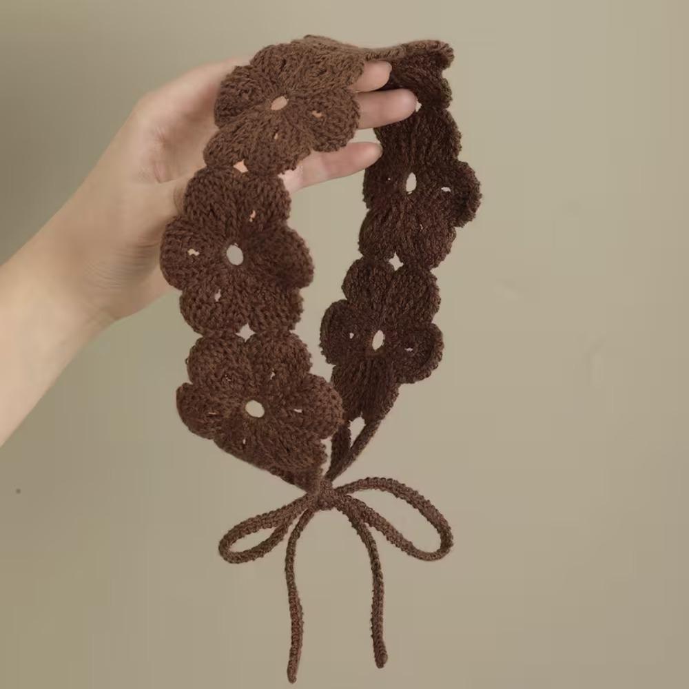 Solid Color Crochet Flower Headband Bohemian Solid Color Flower Headband Fashion Hair Tie Soft Polyester Headband Hair Accessory