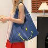 Spring and summer niche design embroidered smiley shopping bag tote bag women's versatile commuter large capacity shoulder bag