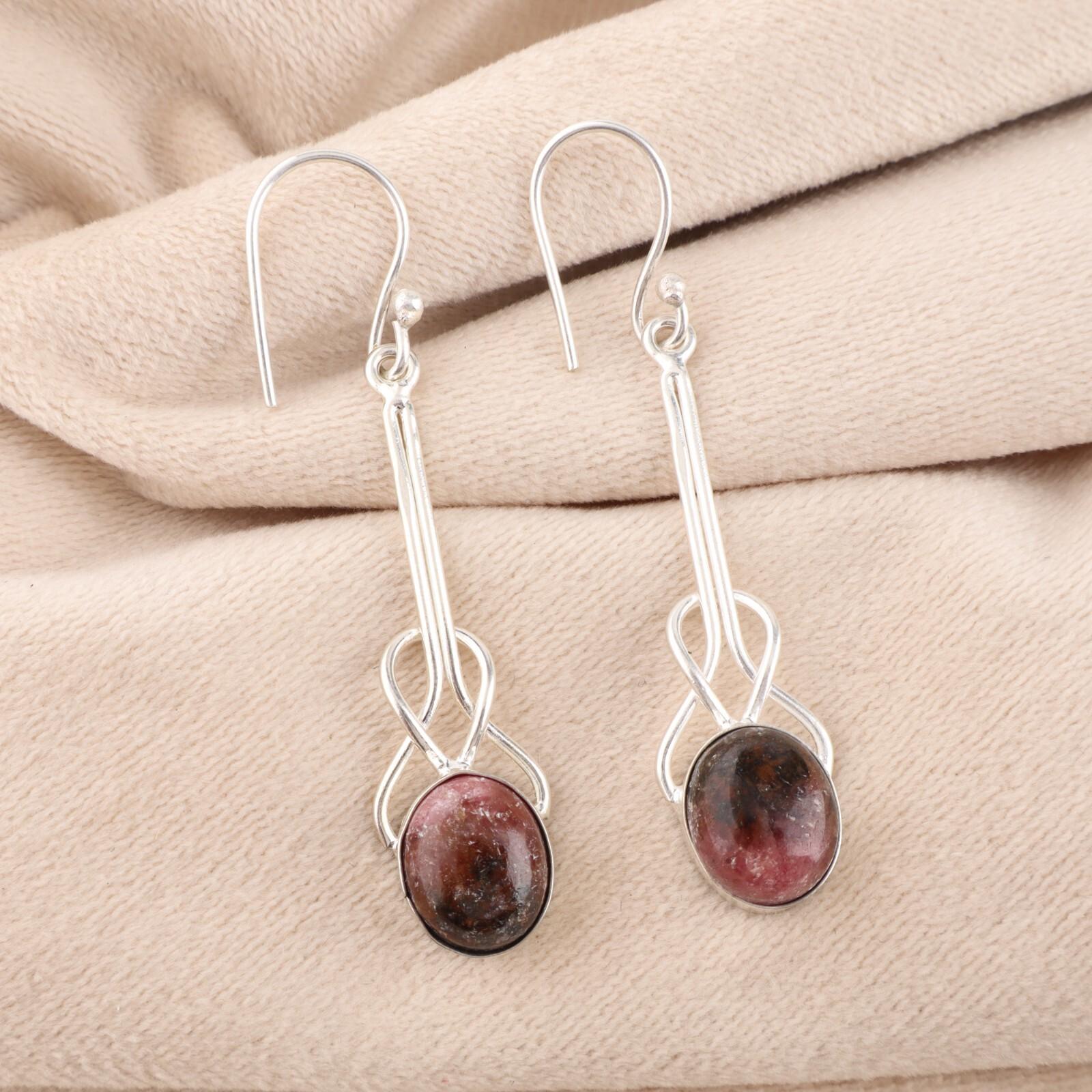 

Black Rhodonite Gemstone 925 Sterling Silver Jewelry Handmade Earrings 1.76 EE-171-31