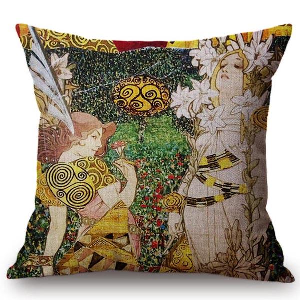 Cute Cartoon Decorative Gustav Klimt Oil Painting Throw Pillow Cover Vintage Home Decor Office Car Sofa Love Chair Cushion Cover