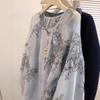 New Chinese Style National Style Embroidered Blue Long-sleeved Shirt for Women Loose and Lazy Style Top High-end Light Luxury