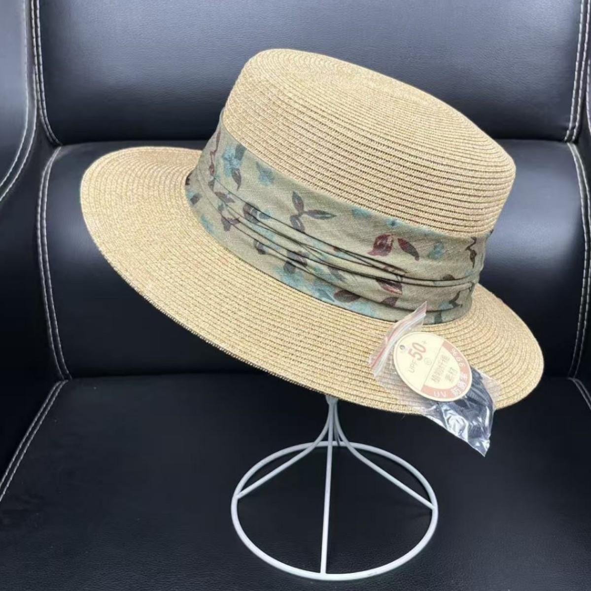 

Printed handmade webbing flat top flat edge top hat women s summer travel sunscreen beach hat sunshade sun hat tide M（55-58cm）
