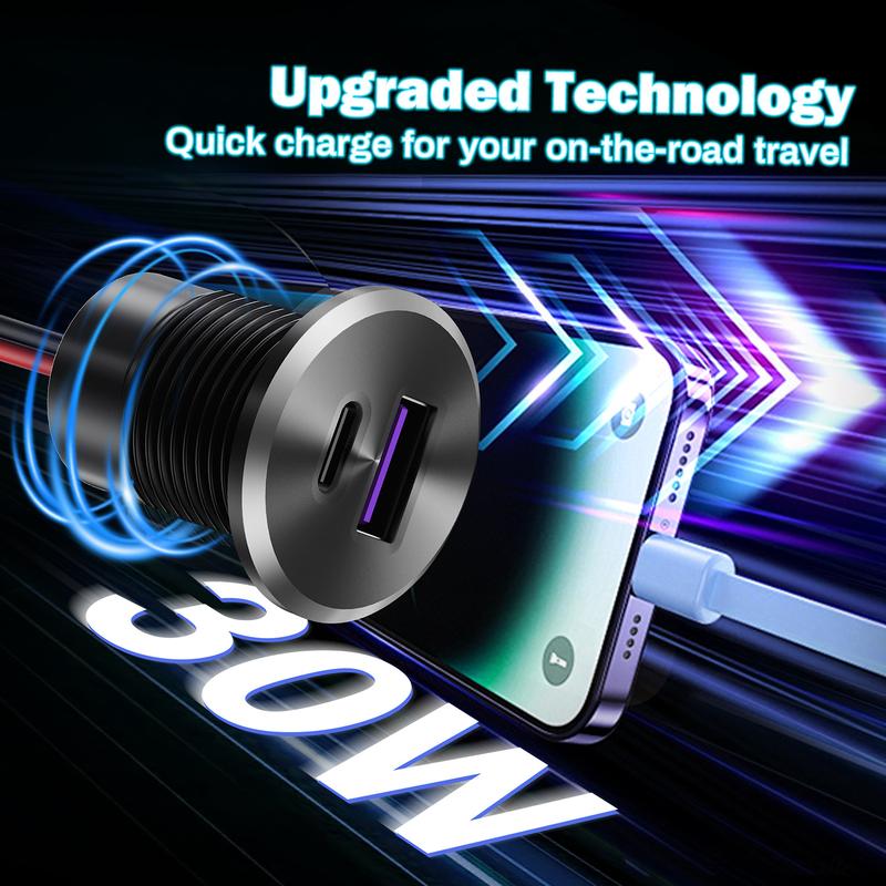 

12V USB Outlet 30W PD Type-C & 18W QC3.0 Aluminum USB Charger Socket Fast Charging Recessed Mount Replacement Car Charger for RV