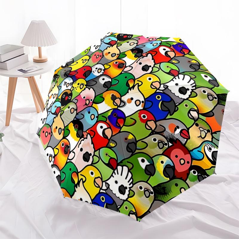 1pc Parrot Party Automatic Folding Umbrella - Compact 8-Rib Design, Durable Plastic & Iron, Lightweight for Outdoor Daily Use124