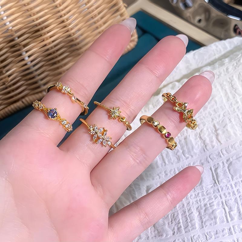 Gold Medieval Simple And Exquisite Light Luxury Zir*****Pen Ring Female Niche Design French High-End Ring