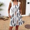 Summer New Arrival Feathers Print Sleeveless Vest Dress Cross-Border Trade Lightweight Women's Fashion Dress