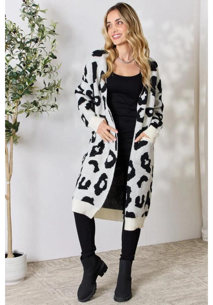2026 Autumn Leopard Print Open-Front Knitwear Cardigan for Women - European & American Style