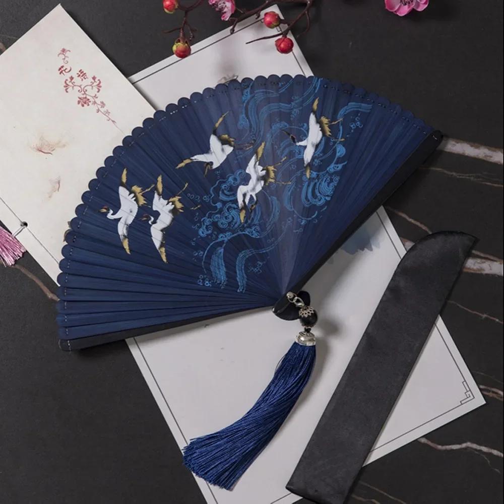 Chinese Style Japanese Classical Folding Fan Black Ancient Style Women's Folding Fan Portable Handmade Hand Fans Home Decoration