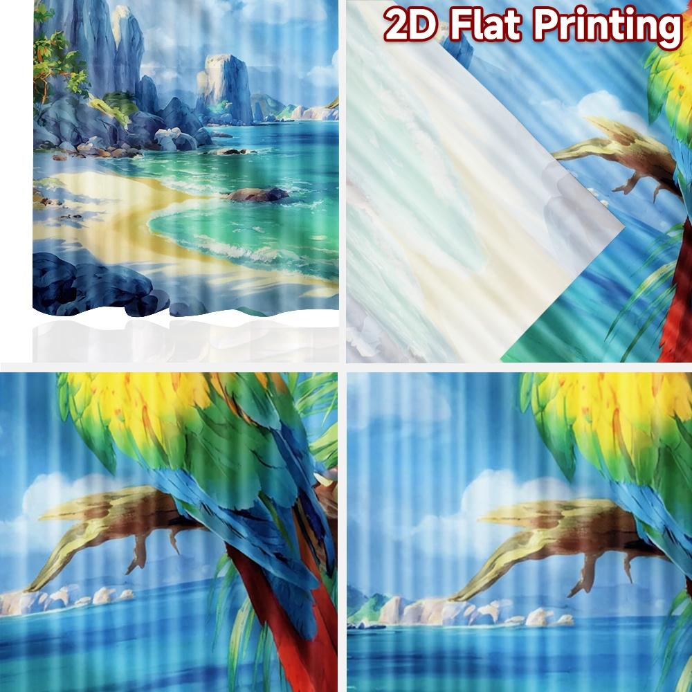 2D flat printing 2pcs Curtain Window Curtains Tropical Parrot by Beach Digital Printed Polyester Drapes Party Decorations