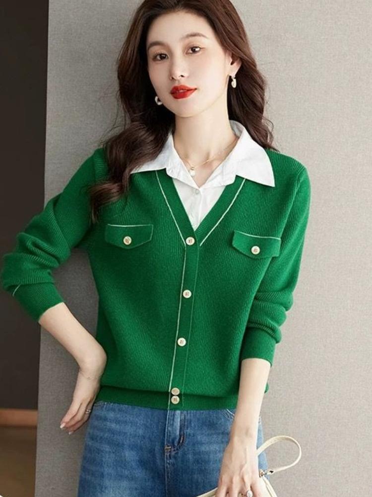 2-in-1 Color Block Button Front Pullover Sweatshirt, Casual Collared Long Sleeve Crew Neck Sweatshirt, Women's Clothing