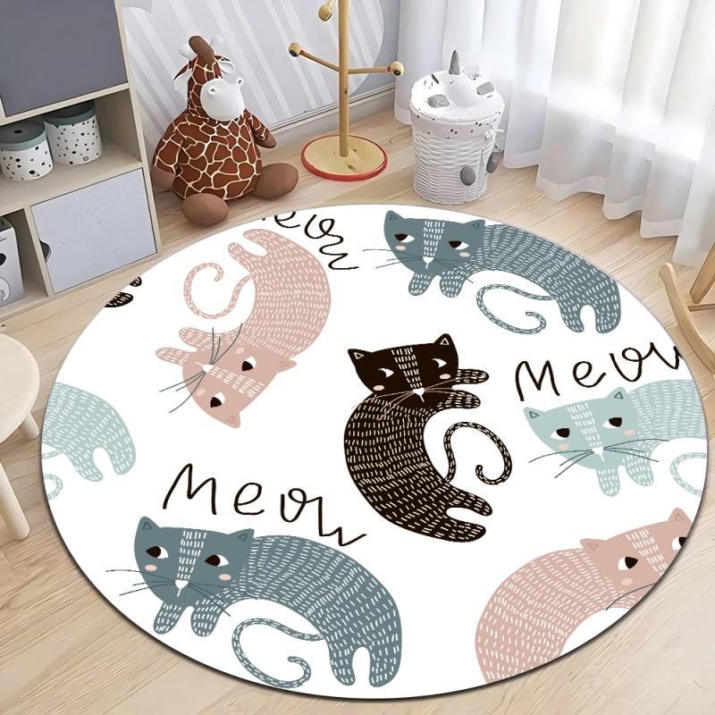 Cute Dinosaur Cartoon Round Rug, Soft Chenille Non Slip Floor Mat for Kids Room, Living Room, Nursery, Washable Area Rug