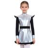 Robe Costumes d'Aliens pour Filles Patchwork Brillant Métallique Col Montant Manches Longues Fermeture Éclair Invisible Short Intégré
