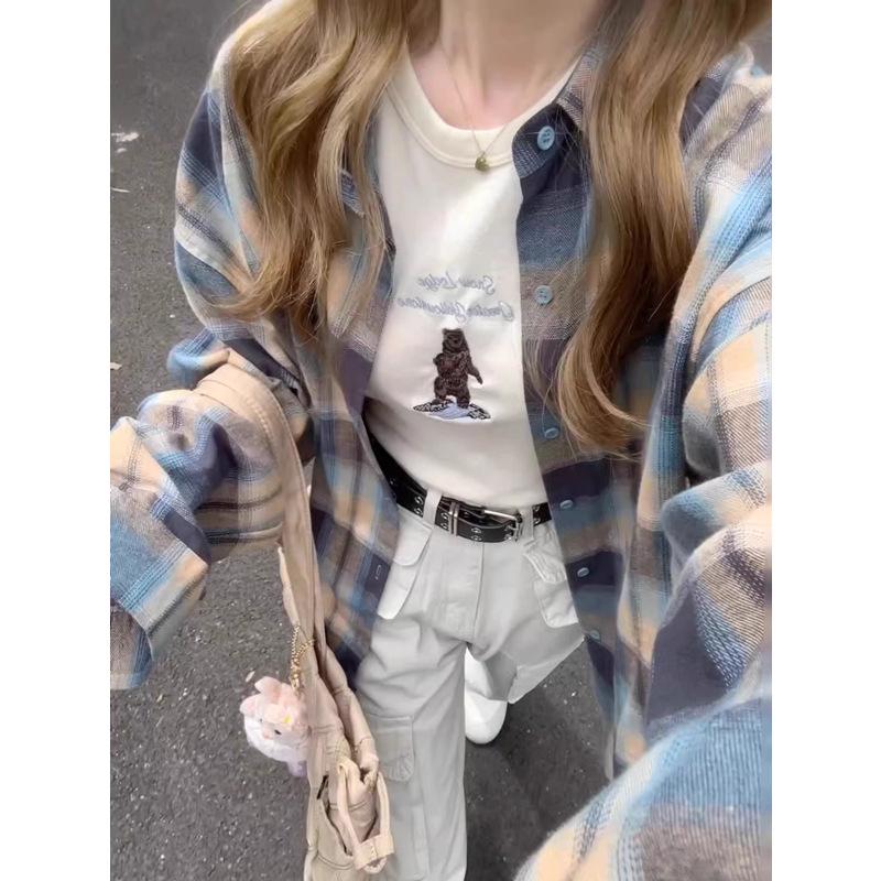 

Women s Retro Plaid Color Block Shirt Jacket - Spring/Autumn 2024 Collection 3XL