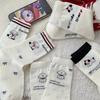 White Cute Cartoon English Dog Boneless Mid-calf Socks for Women, Pure Cotton Bow Polka Dot Pile Socks