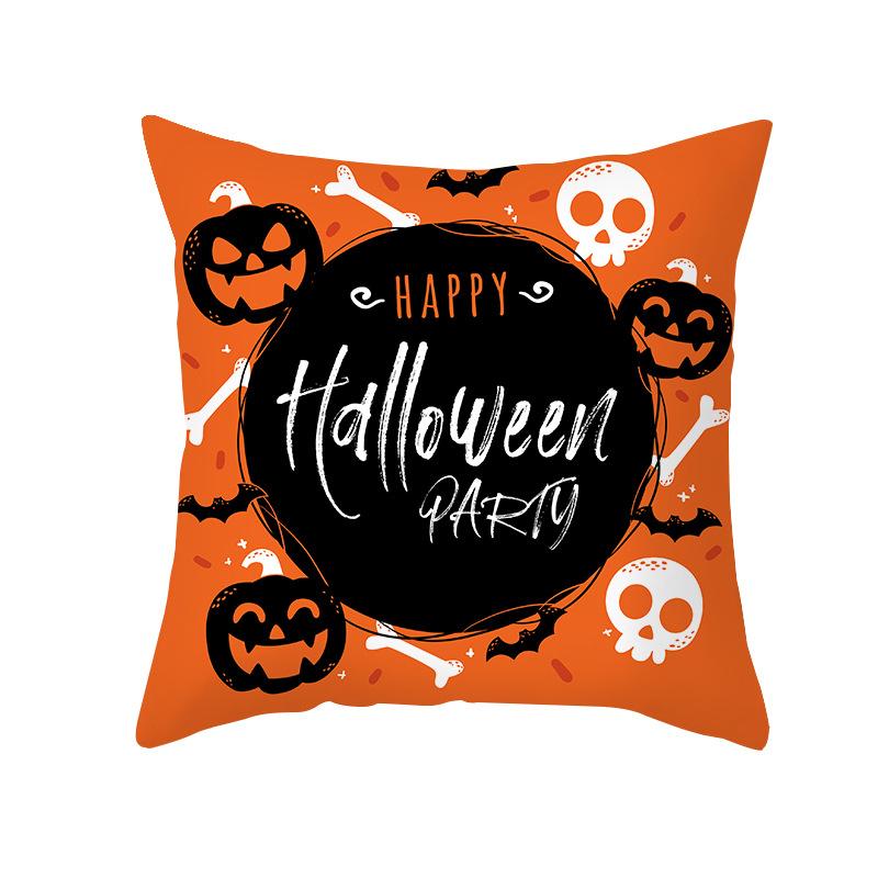 Home Cartoon Pumpkin Head Halloween Pillow Cover Peach Velvet Cushion Cover Office Sofa Cushion Cover