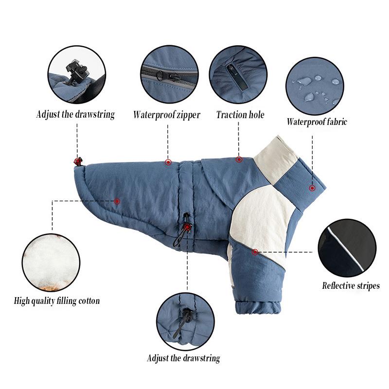 Winter Windproof Dog Coat, Warm Two-Legs Cotton Waterproof Jacket for Small Medium Large Dogs, Cozy Cold Weather Pet Apparel