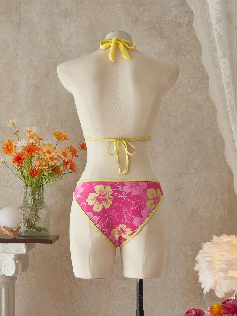 Chic European & American Print Bikini Three-Piece Swimsuit Set