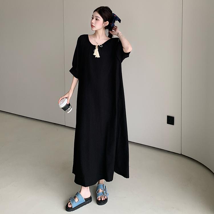 DIMANAF Women Plus Size Elegant Linen Dress Loose 2025 Vintage Dress Basic Long Casual Shirt Dress