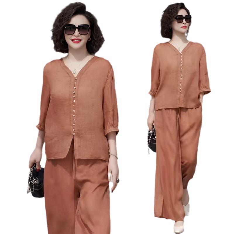 Women's Summer Casual Retro Pullover & Wide Leg Pants Set – Versatile 2025 Collection