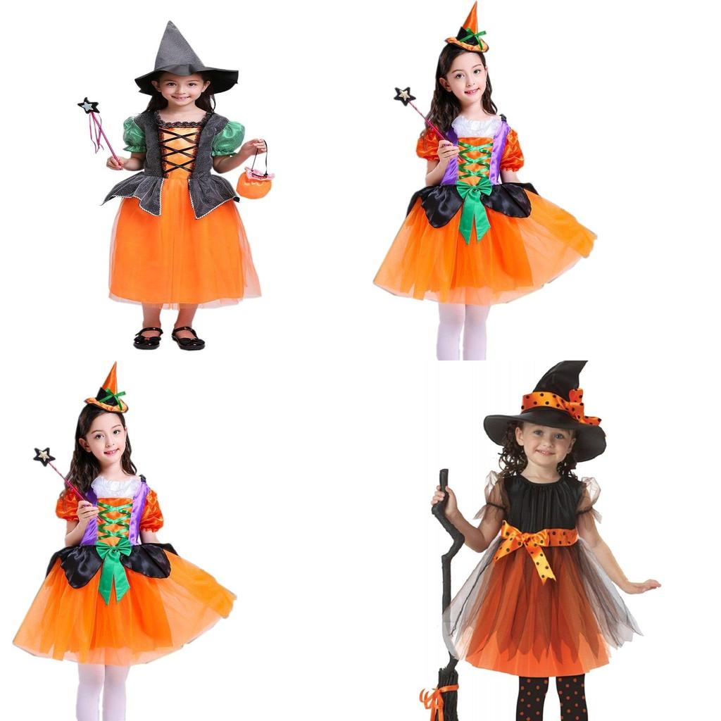 Adorable Children Halloween Witch Costume Gown For Girls With Stylish Bow Design