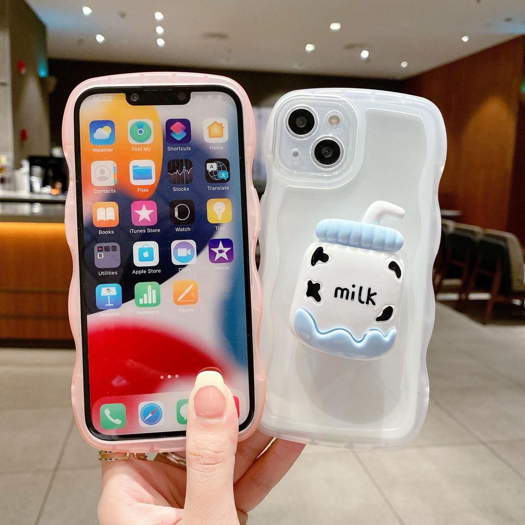 Applicable To Apple 15PRO Wavy Side Beverage Stand Mobile Phone Case IPhone 12 Soft Shell Anti-fall Color Protection Case