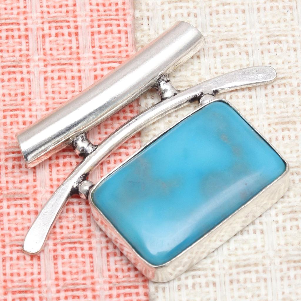 Blue Turquoise Gemstone Handmade Women's Unisex Silver Jewelry Pendant 1.25