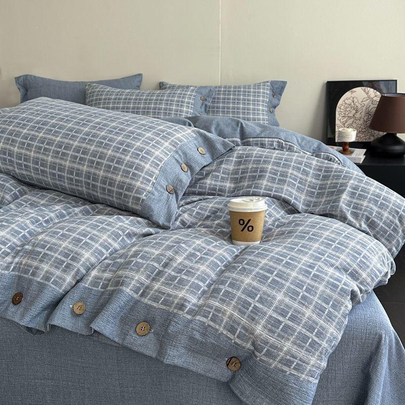 Retro Linen Double Layer Gauze Bedding Set - Light Luxury Duvet Cover and Bed Sheet