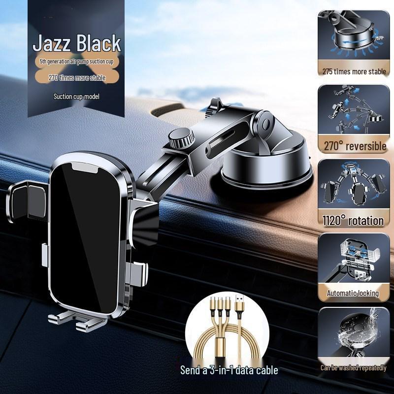 2024 Black Tech Suction Cup Car Phone Holder with Air Vent Support for Navigation
