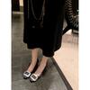 [] Dinner Party~ Silk Satin Rhinestone Square Buckle Shallow Mouth Middle Heel Square Head Single Shoes Women's Wedding Shoes