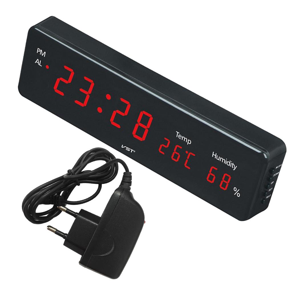 

Large Screen LED Digital Table Alarm Clock with Temperature Thermometer Humidity Hygrometer Bedside Alarm Clock EU Plug красный