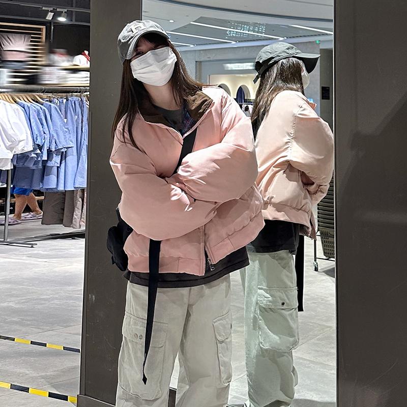 

Хлопковая куртка в клетку в стиле ретро, двухсторонняя куртка для хлеба, мужская и женская, модная повседневная куртка для пары из плотной шерстяной ткани S розовый