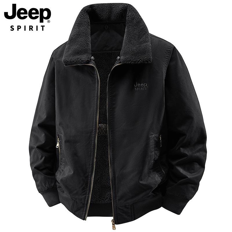 2025 Men's Fleece-Lined Warm Jacket with Detachable Fur Collar - Wear-Resistant Cotton Coat for Autumn/Winter