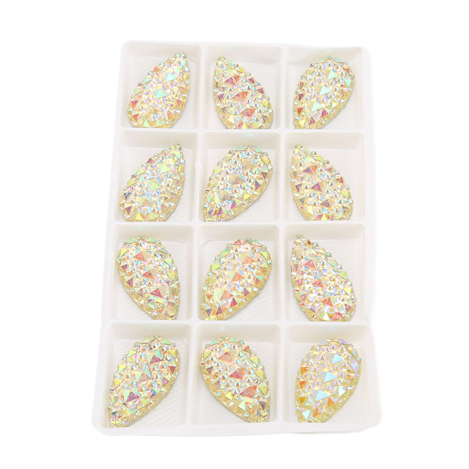 

12 шт. пришивных страз с двойным отверстием, хрустально-прозрачные стеклянные стразы AB для одежды, платья, рукоделия