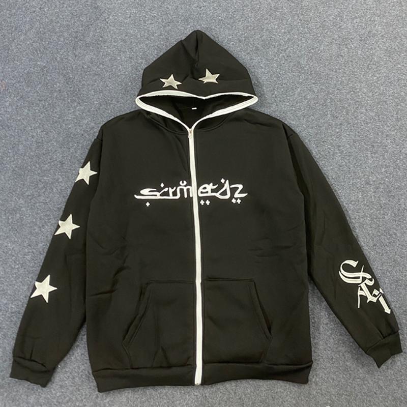 European and American autumn embroidered star print loose men's and women's trendy hoodie