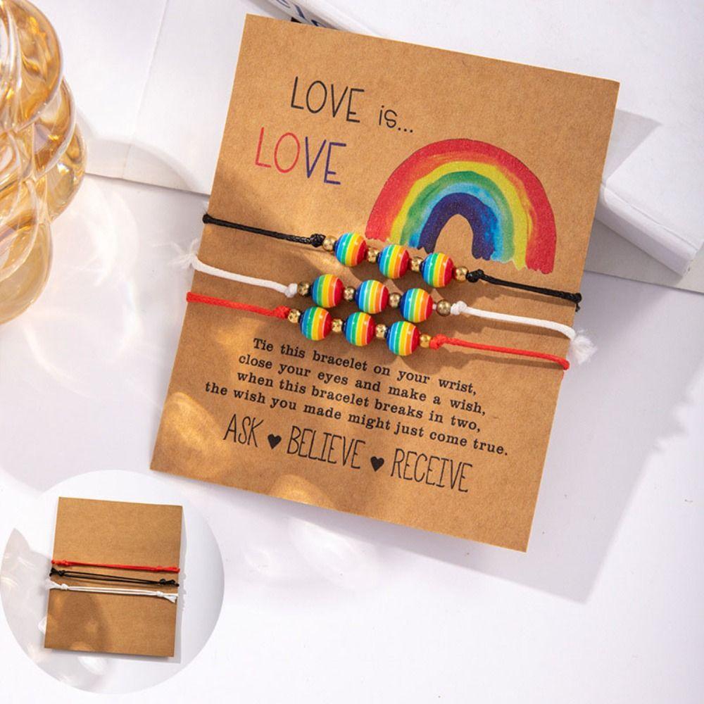 

3Pcs/set Love Heart Rainbow Beaded Bracelet Boho Friendship Braided Rope Lovers Style 1