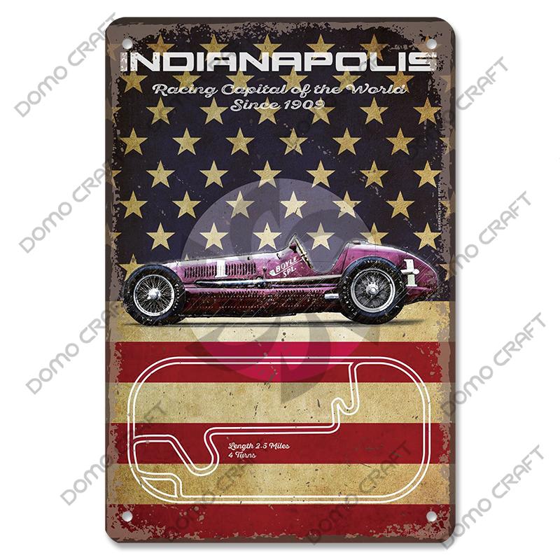 Racing Car Plaque Metal Tin Signs F1 Racetrack Vintage Metal Poster Wall Art Decor for Garage Racing Club Home