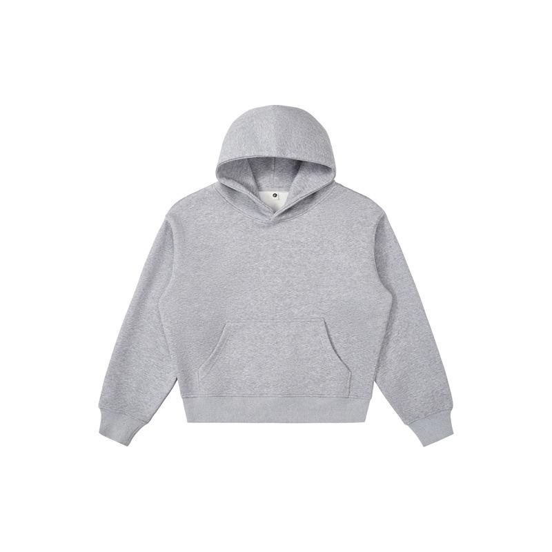 RDT Menswear | Grey Cleanfit American-Style Short Hoodie - 550g Solid Color Sweatshirt for Men