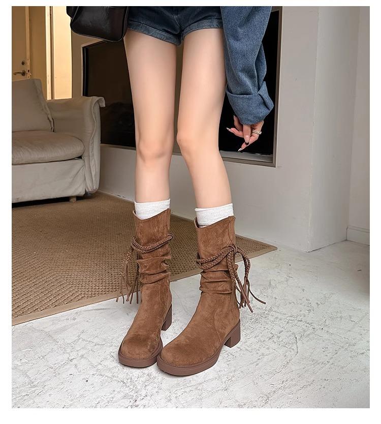 Thick-soled thick-heeled retro wasteland knight boots women's autumn, autumn and winter western cowboy long tube single boot medium tube short boots