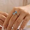 Romantic Blue Double Teardrop Crystal Adjustable Ring for Women Exquisite Micro Paved Zircon Open Finger Ring Party Jewelry
