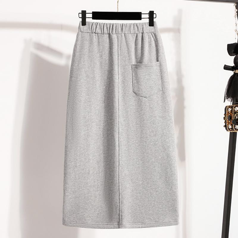 DIMANAF 2025 Plus Size Long Skirts Women Elastic Casual Loose Cotton Basic Solid Autumn