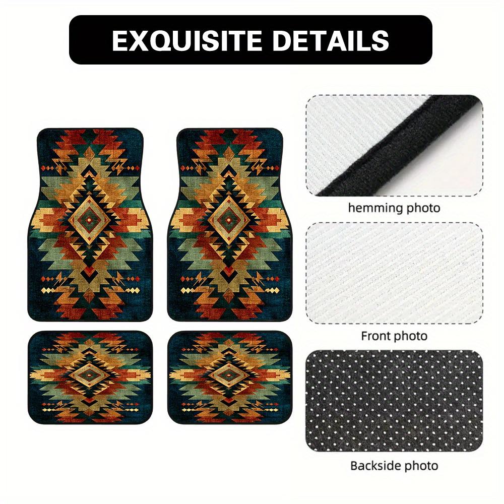 Set Of 4 Car Floor Mats Featuring A Classic Tribal Geometric Design, Designed For Pickup Trucks Or Crossovers, Offering Easy-To-