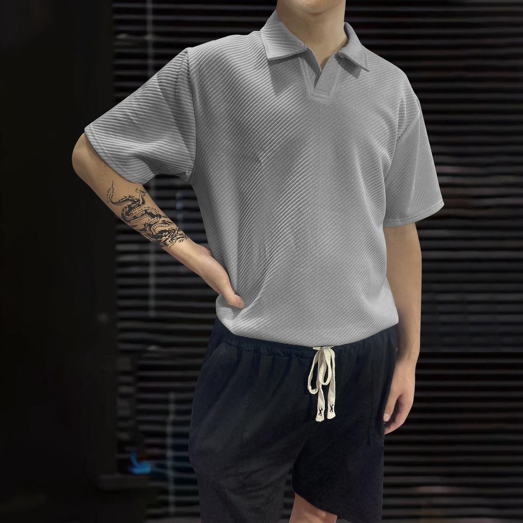 Herren Gestreift Einfarbig V-Ausschnitt Oberteile Herren Sport Kurzarmshirt