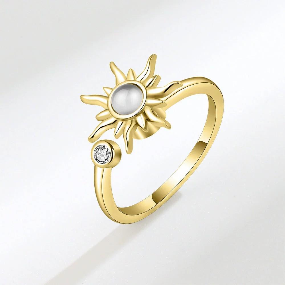 Ventfille   Kupfer Sonnenblume Diamant Zirkon Drehbarer Ring Für Frauen Stressabbau Ring Verstellbarer Schmuck resizable beige