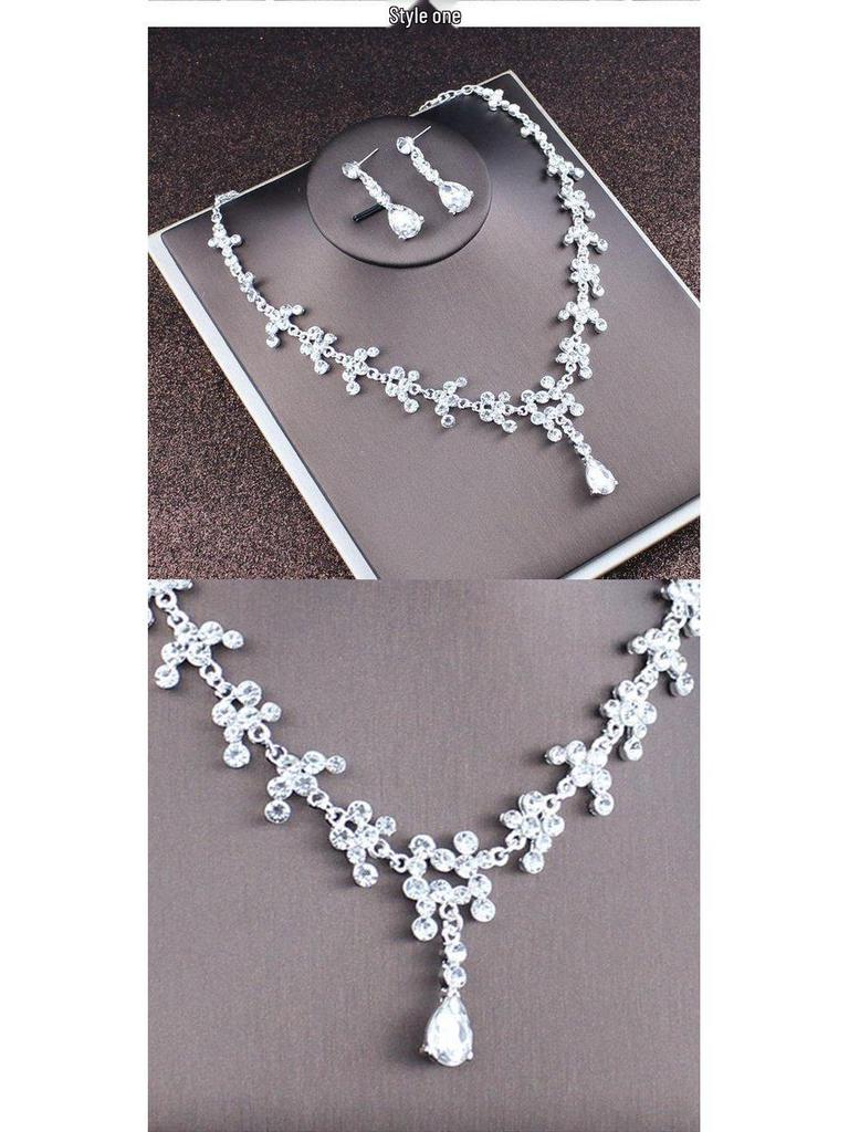2022 Bridal Rhinestone Necklace & Earrings Set - Korean Wedding Hair & Dress Accessories
