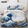 Zestaw poszewek na kołdrę Wave Wzór Hokusai Japoński Ukiyoe Poszewka na kołdrę Orientalny Styl szkicowy Ocean Queen Twin Zestaw pościeli poliestrowej