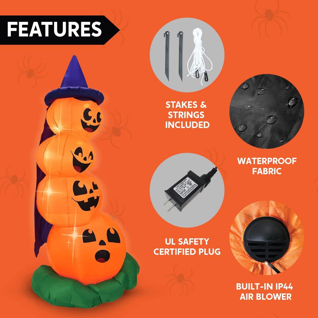 Joyfy 6 FT Halloween Inflatables Stacked Pumpkins with Build-in LEDs for Porch Halloween Pumpkin Decor Blow Up Yard Decorations