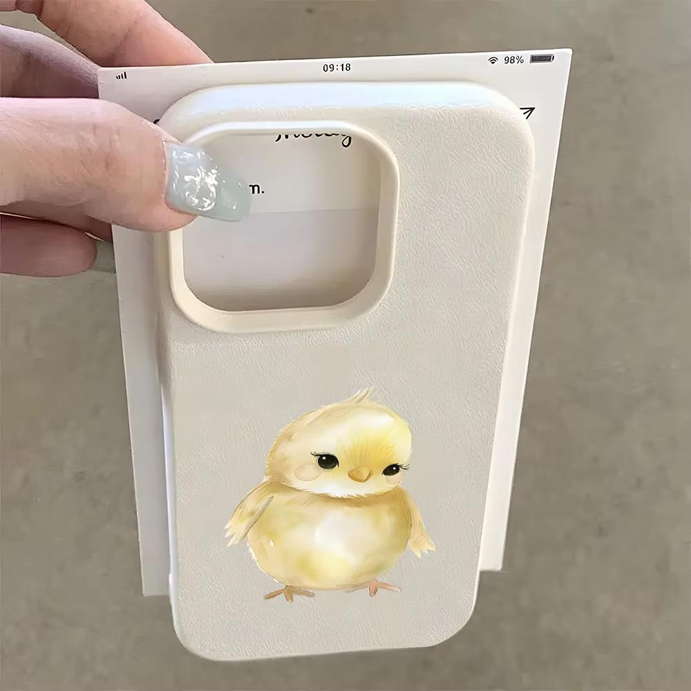 Cute Yellow Chick Pattern Funny Lychee Soft Phone Case For iPhone 17 16 15 14 13 12 11 Pro Max 14 15 Plus 17 Air X Xs XR Cover