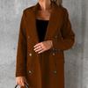 Women Thermal Woolen Overcoat Mid Length Double Breasted Turn Down Collar Solid Color Long Sleeved Jacket for Commuting Dating Spring Fall and Winter
