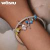 WOSTU 925 Sterling Silver Color Changeable Flower Pendant Charm Bee Hanging Beads for Women Bracelet & Bangle DIY Fine Jewelry